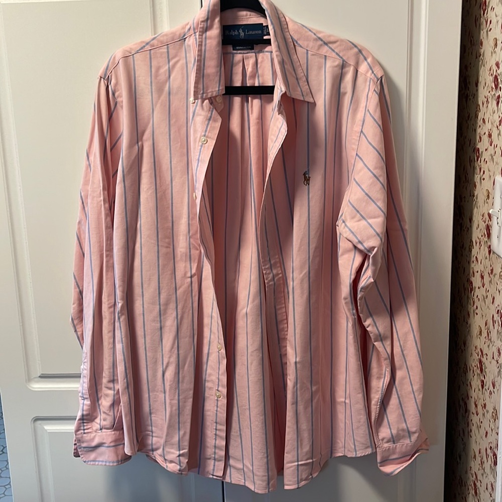 Ralph Lauren custom fit pink and light blue long sleeve shirt